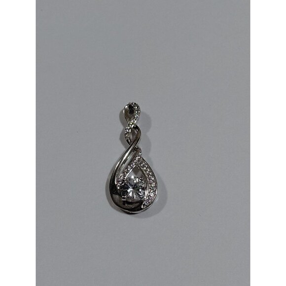 Sterling Silver Lab White Sapphire Teardrop Pendant With Twisted Design 2.2g 1" - Picture 6 of 7